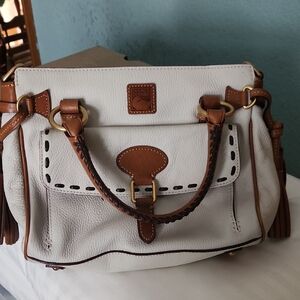 Dooney & Bourke White and Brown Leather Satchel